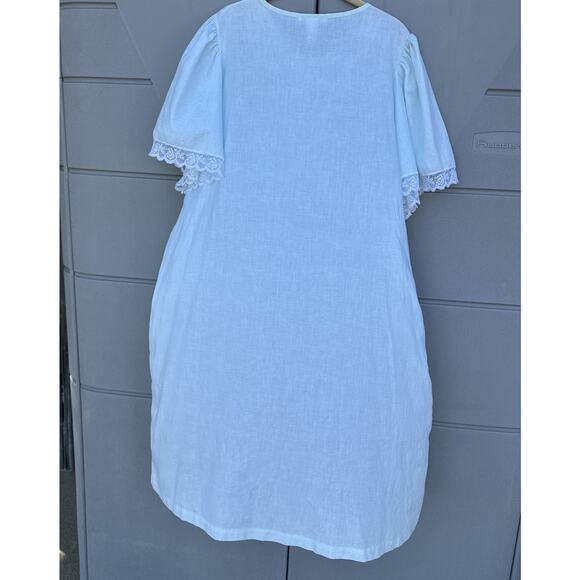 VTG Komar House Coat Robe Pale Blue Textured Light Weight Button Front L READ - Picture 4 of 13